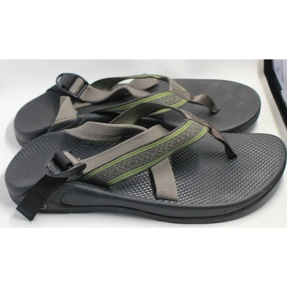 MNS Chaco Vibram Cloud  Cushioned Sandal Green Brown Hiking Beach SZ 11
